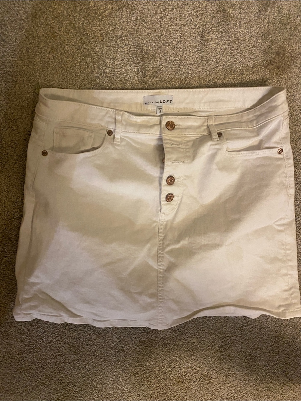LOFT Cream Button-Front Mini Skirt